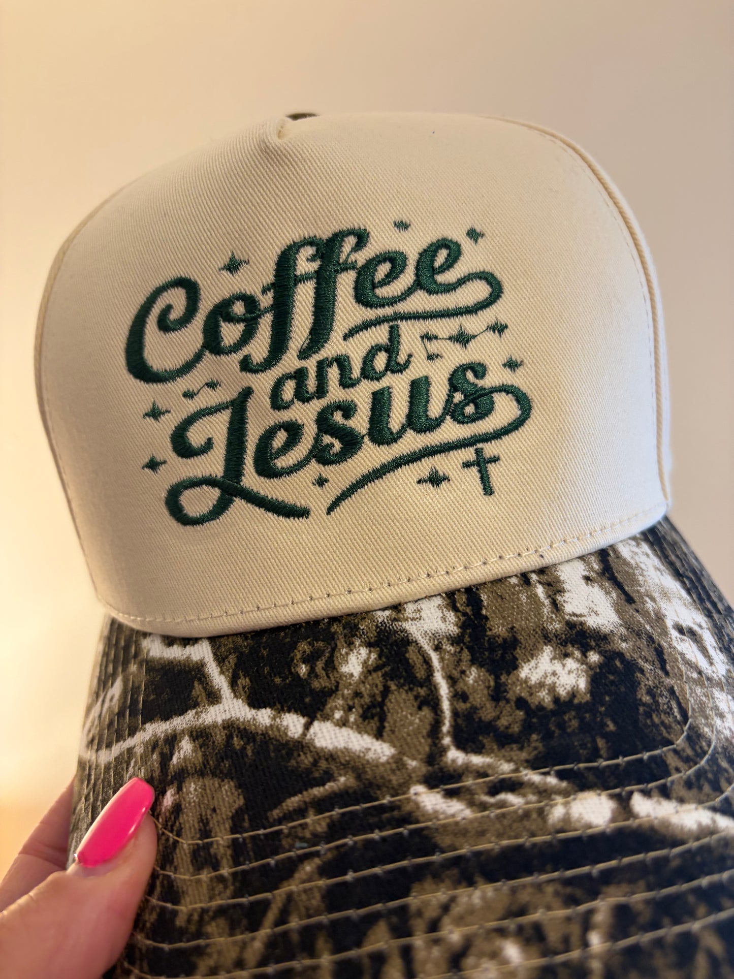 Coffee and Jesus camo hat
