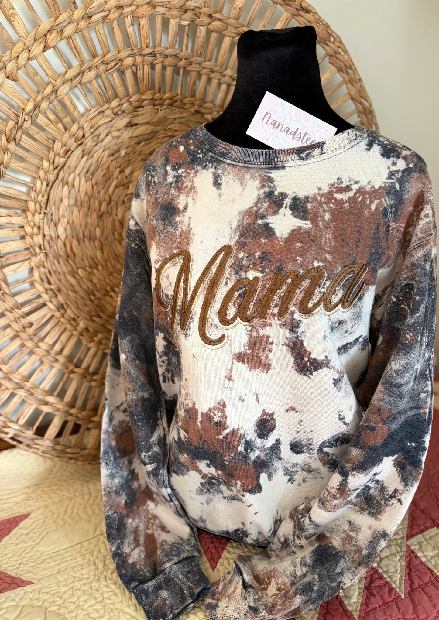 Mama Cowhide Bleached Crew