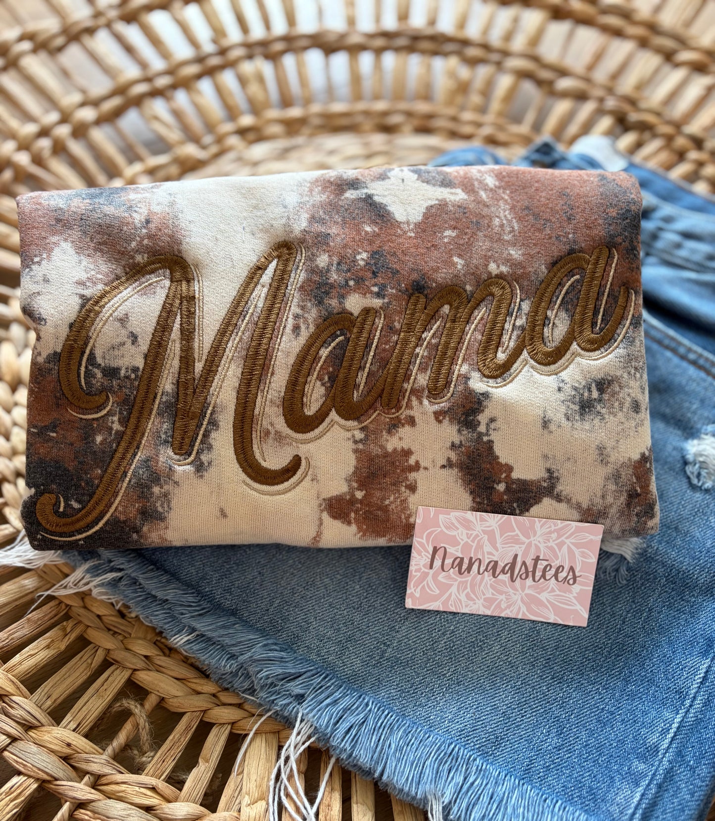 Mama Cowhide Bleached Crew