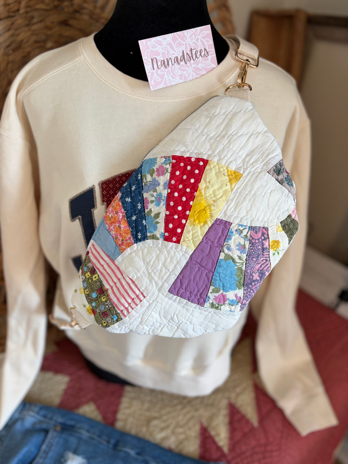 Handmade quilted sling/crossbody bag