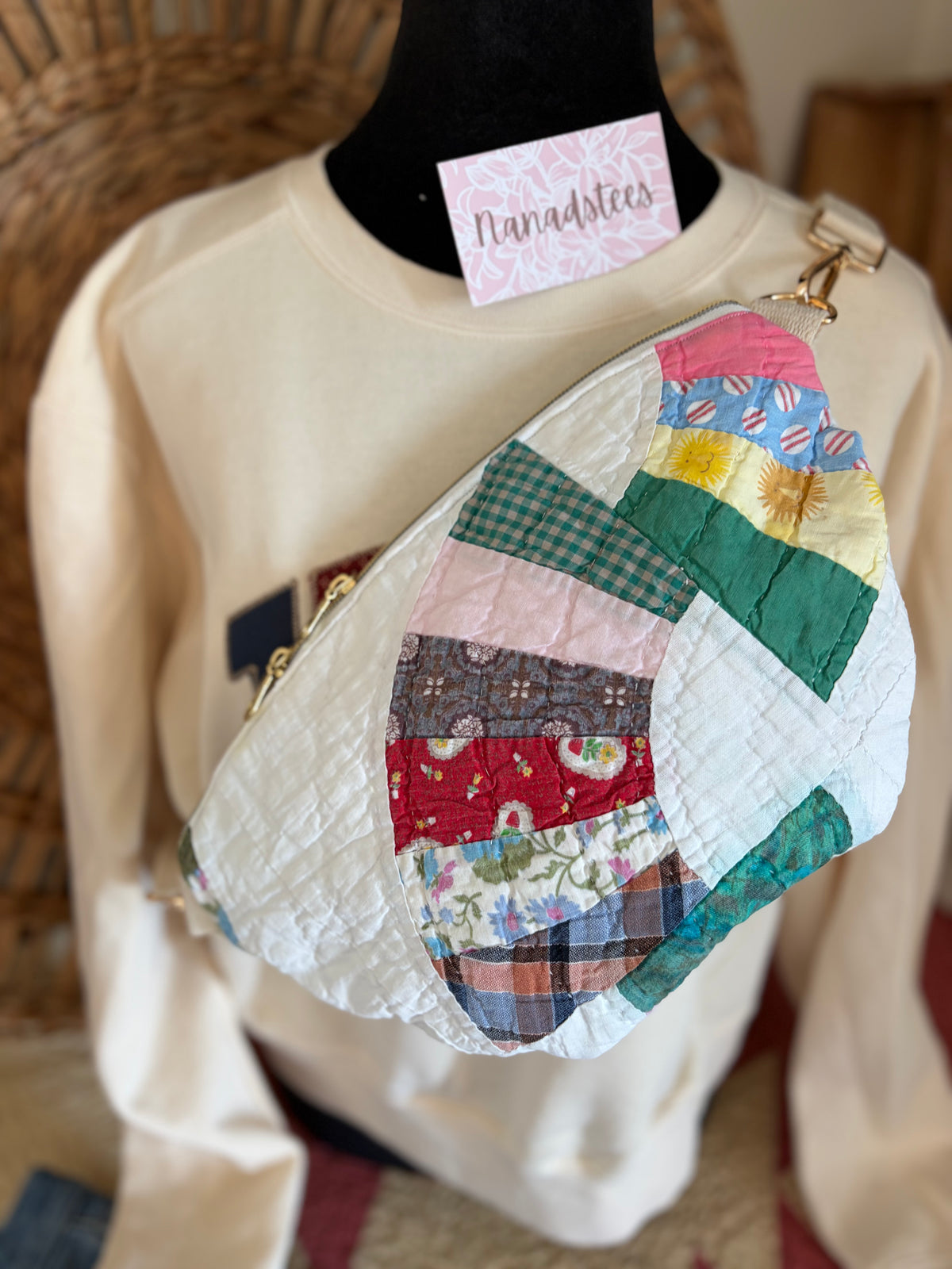 Handmade quilted sling/crossbody bag