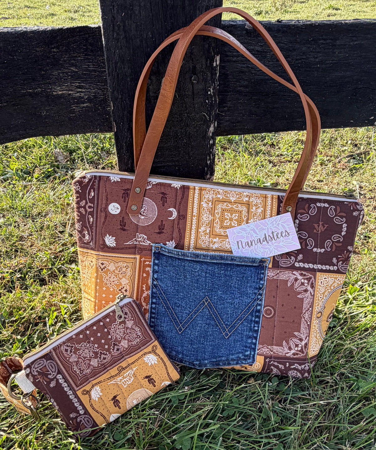 Handmade Western Bandana Tote Bag & Wristlet