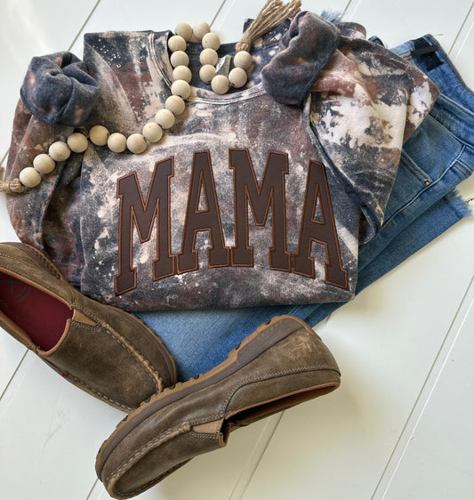 Mama applique cowhide bleached crew