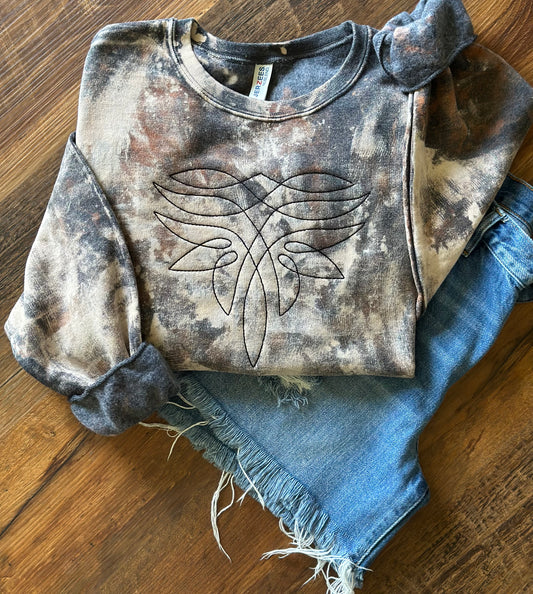 Boot Stitch embroidered cowhide bleached crew